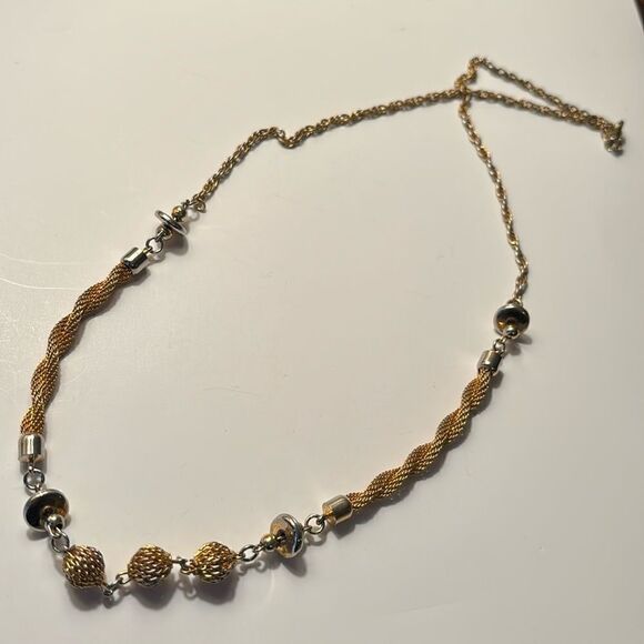 Vintage Gold Tone Chain with Twisted Mesh Rope and Mesh Beads 26” - Picture 1 of 8